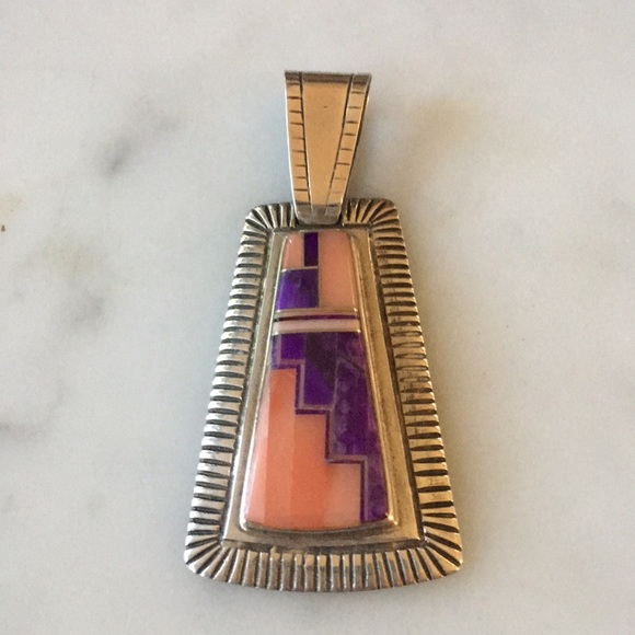 Vintage Navajo Norton Becenti Native American Inlay Pendant - Picture 2 of 14